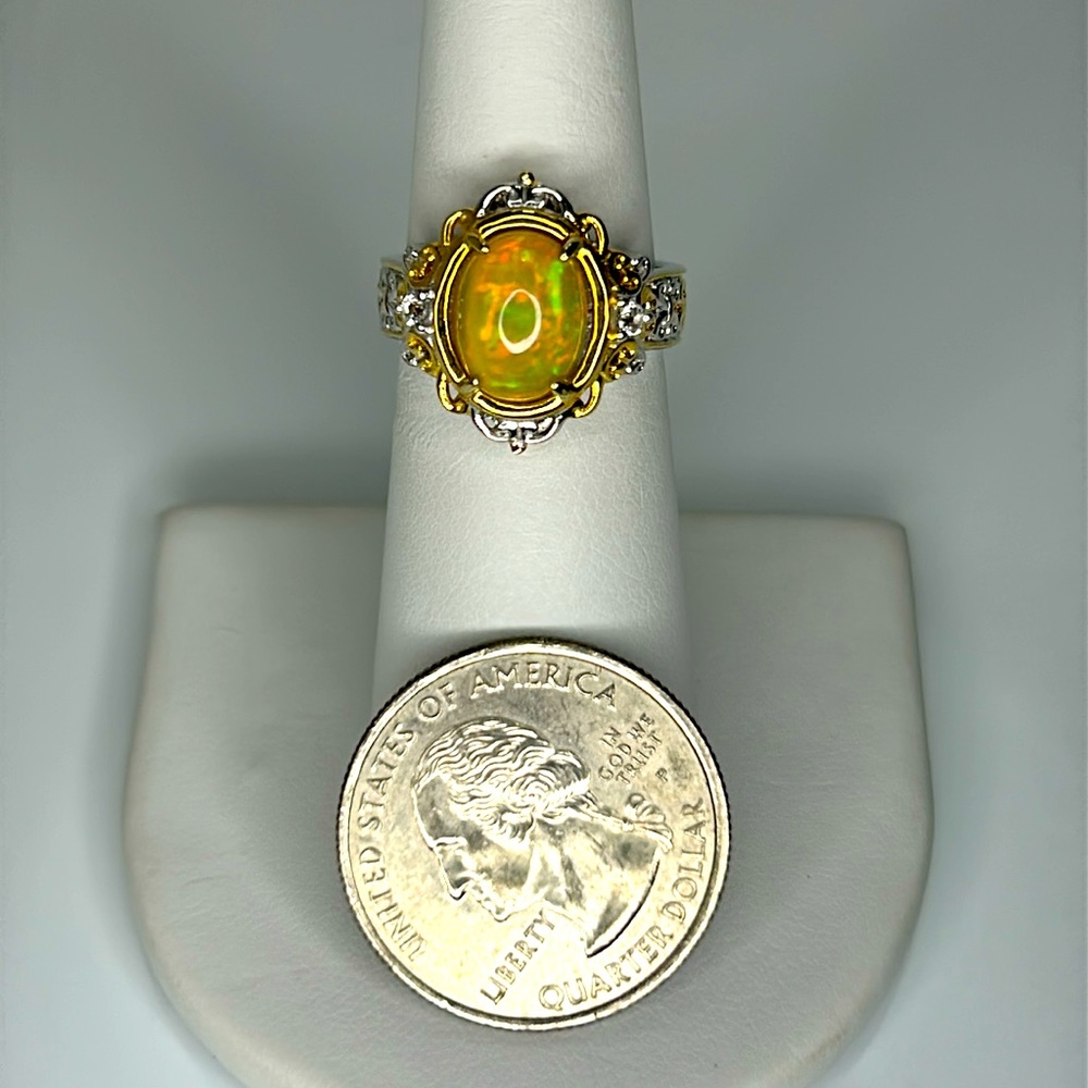 NWOT Gems En Vogue Sterling 18K Ethiopian Opal White Topaz Designer Ring Boho - Picture 9 of 10